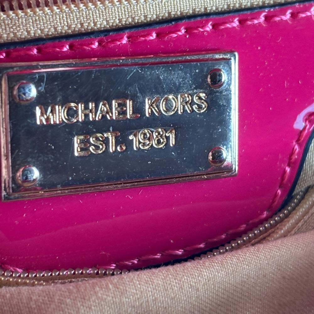 Michael Kors Satchel Womens Large Pink Leopard Print Patent Leather Bow *Rare* - Picture 4 of 6